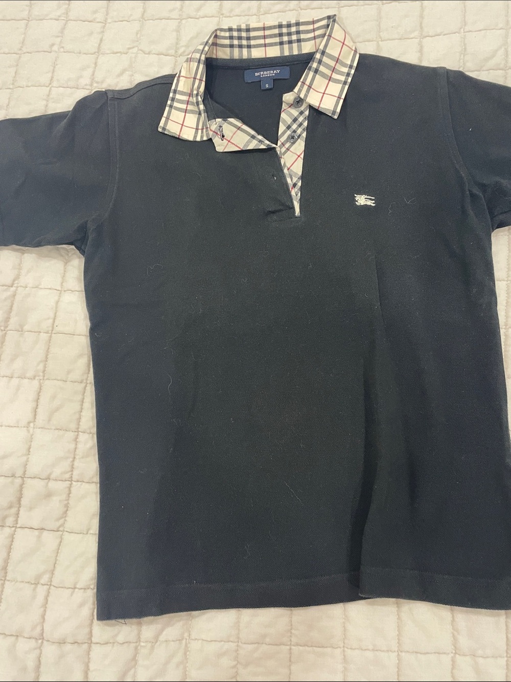 Burberry Black Polo with Signature Beige Check Trim